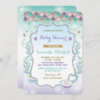 Mermaid Baby Shower Invitation Purple Gold Ocean