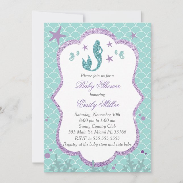 Mermaid Baby Shower Invitation Purple Teal (Front)