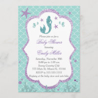 Mermaid Baby Shower Invitation Purple Teal