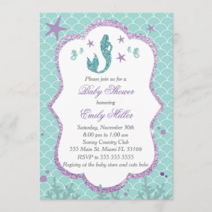 Mermaid Baby Shower Invitation Purple Teal