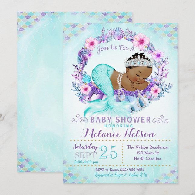 Mermaid Baby Shower Invitation Sprinkle (Front/Back)