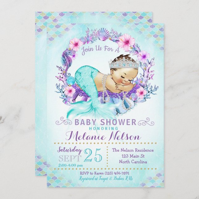 Mermaid Baby Shower Invitation Sprinkle (Front/Back)