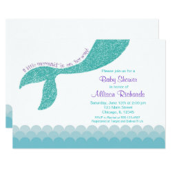 Mermaid baby shower invitation, teal aqua purple card