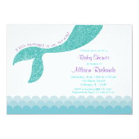 Mermaid baby shower invitation, teal aqua purple card