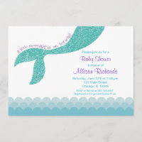 Mermaid baby shower invitation, teal aqua purple invitation