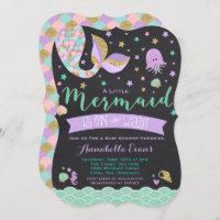 Mermaid Baby Shower Invitation Teal Purple Gold