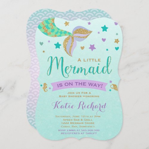 Mermaid Baby Shower Invitation Teal Purple Gold