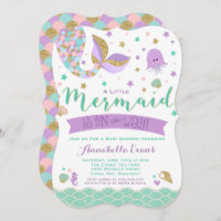 Mermaid Baby Shower Invitation Teal Purple Gold