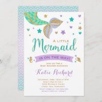 Mermaid Baby Shower Invitation Teal Purple Gold