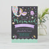 Mermaid Baby Shower Invitation Teal Purple Gold (Standing Front)