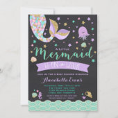 Mermaid Baby Shower Invitation Teal Purple Gold (Front)