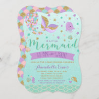 Mermaid Baby Shower Invitation Teal Purple Gold