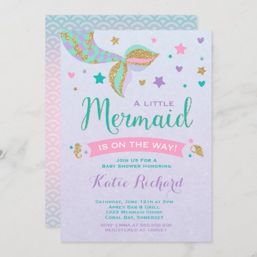 Mermaid Baby Shower Invitation Teal Purple Pink