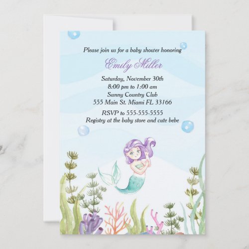 Mermaid Baby Shower Invitation Under The Sea