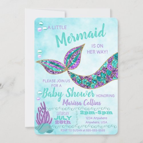 Mermaid Baby SHower Invitation Under the Sea Invitation