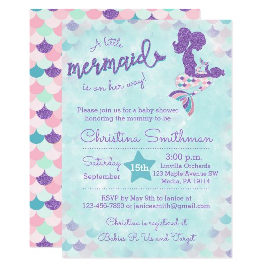 Mermaid Baby Shower Invitations For A Baby Girl Zazzle Com