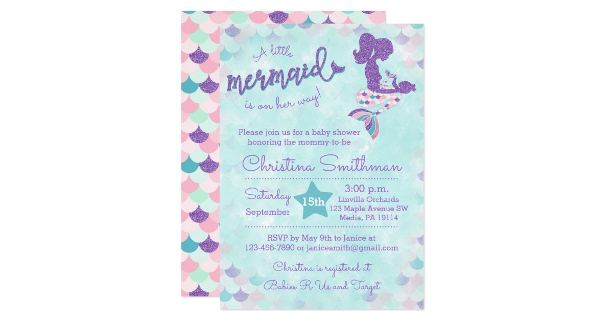 Mermaid Baby Shower Invitations For A Baby Girl Zazzle Com