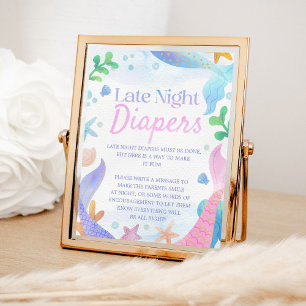 Mermaid Baby Shower Late Night Diapers Poster