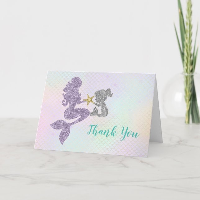Mermaid Baby Shower mother & child Thank You Card (Front)