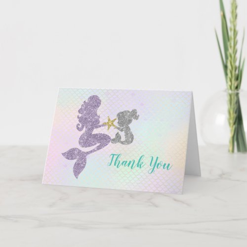 Mermaid Baby Shower mother  child Thank You Card