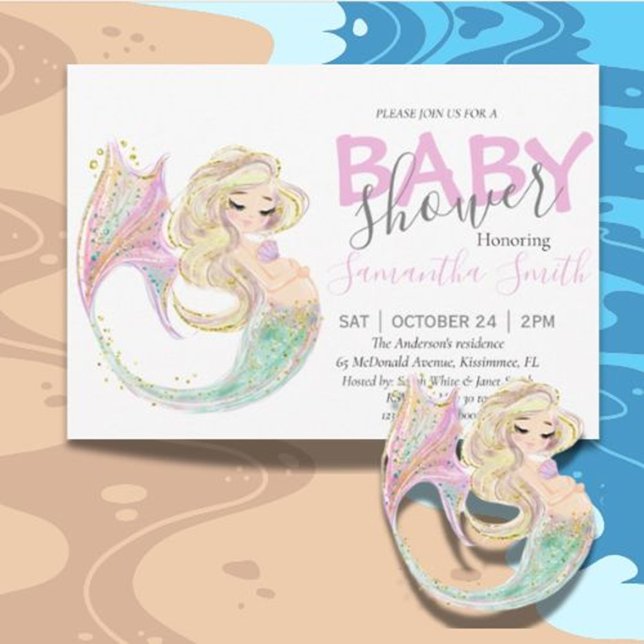 Mermaid Baby Shower Mother To Be  Announcement (Celebrate the mom-to-be with a magical mermaid baby shower announcement. )