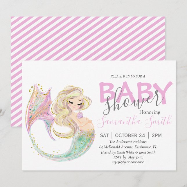 Mermaid Baby Shower Mother To Be  Announcement (Front/Back)