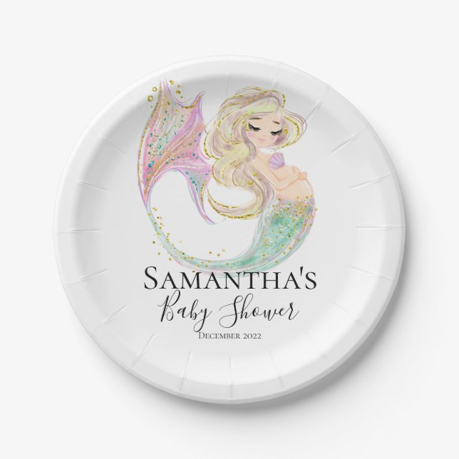 Mermaid Baby Shower Mother To Be  Paper Plates (Front)