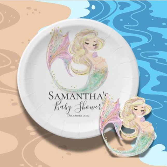 Mermaid Baby Shower Mother To Be  Paper Plates (Celebrate the mom-to-be with enchanting mermaid baby shower paper plates, perfect for creating magic)