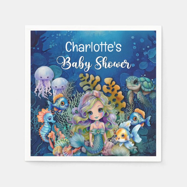 Mermaid Baby Shower Napkins (Front)