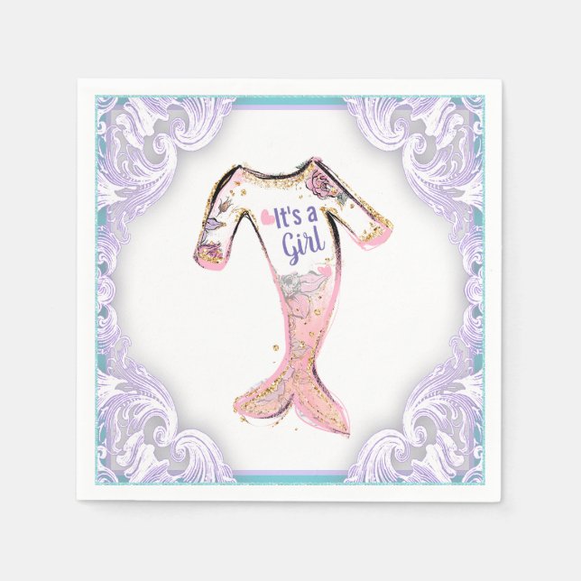 Mermaid Baby Shower Napkins (Front)