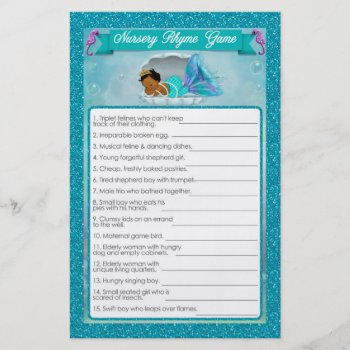 Mermaid Baby Shower Nursery Rhyme Game #135 Flyer by PartyStoreGalore at Zazzle