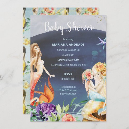 Mermaid Baby Shower Ocean Under Sea Floral Girl Invitation