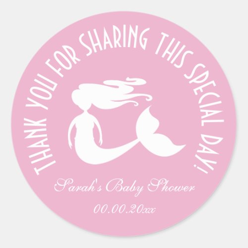 Mermaid baby shower party favor thank you sticker