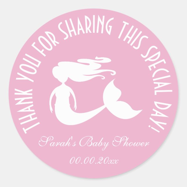 Mermaid baby shower party favor thank you sticker (Front)