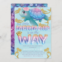 Mermaid Baby Shower Pink Blue Glitter Invitation