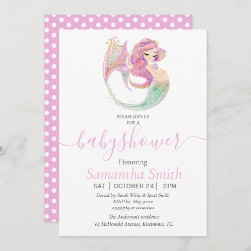 MERMAID BABY SHOWER Pink Invitation