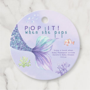 Mermaid Baby shower Pop it! when she pops Favor Tags