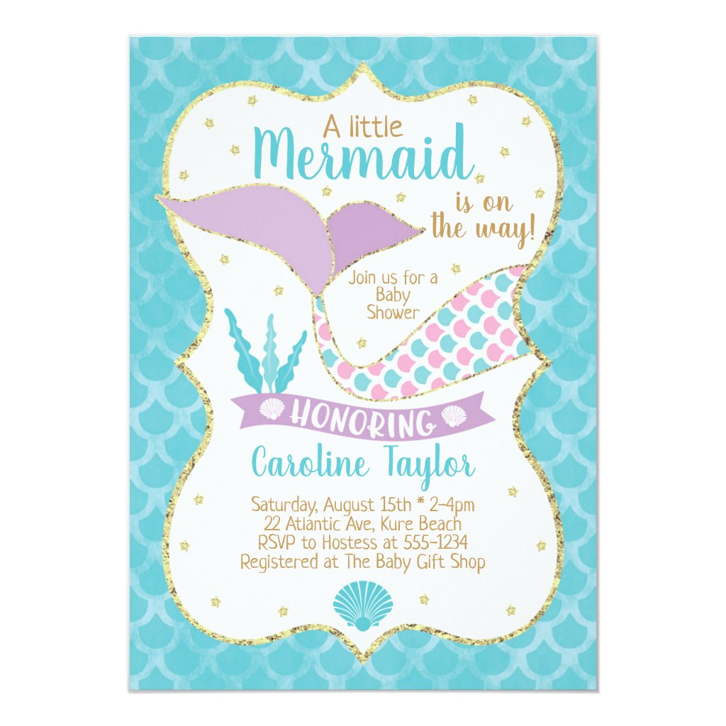 Mermaid Baby Shower Purple and Turquoise Invitation