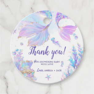 Mermaid Baby Shower Round Favor Tag