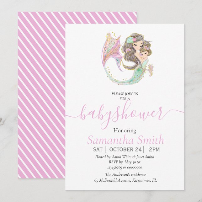 MERMAID BABY SHOWER SEA PINK Invitation (Front/Back)