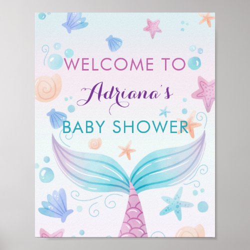 Mermaid Baby Shower Shell Under the Sea B Welcome Poster