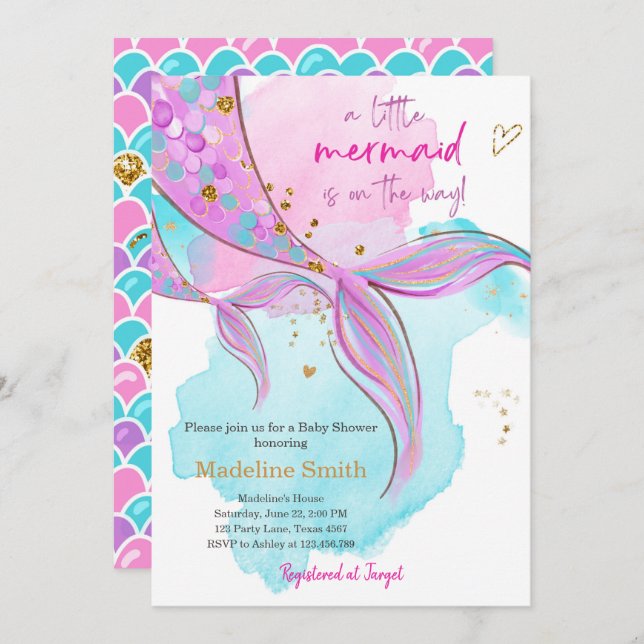 Mermaid Baby Shower Sprinkle Girl Pink Invitation (Front/Back)