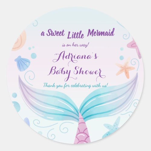 Mermaid Baby Shower Starfish Shell Under the Sea B Classic Round Sticker