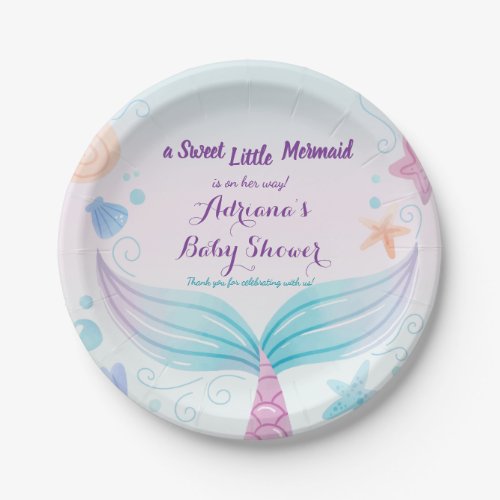 Mermaid Baby Shower Starfish Shell Under the Sea B Paper Plates