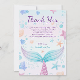 Mermaid Baby Shower Starfish Shell Under the Sea B Thank You Card