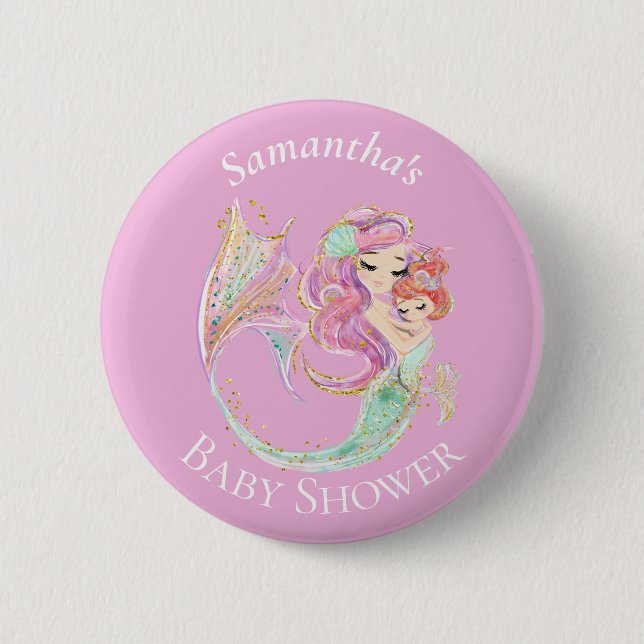 Mermaid Baby Shower Sweet Little Mermaid  Button (Front)