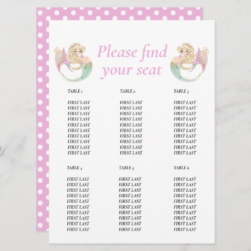 Mermaid Baby Shower Table chart  poke dots Invitation