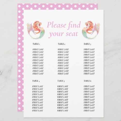 Mermaid Baby Shower Table chart  Under the Sea Invitation