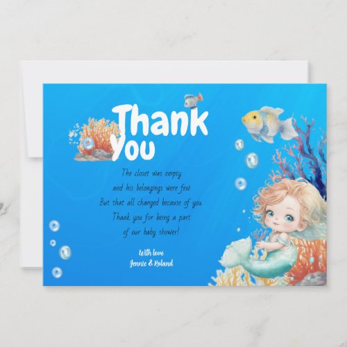 Mermaid baby shower thank you card