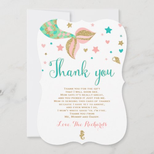 Mermaid Baby Shower Thank You Card Mermaid Baby